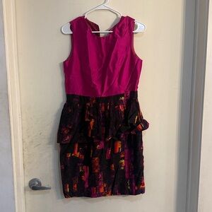 NWOT SHOSHANA Pink and Multicolor Sleeveless Peplum Dress